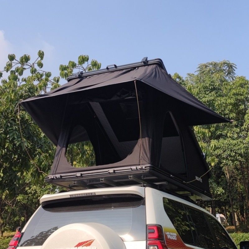 320G Polyester Cotton Triangle Rooftop Tent Aluminium Black Grey Color