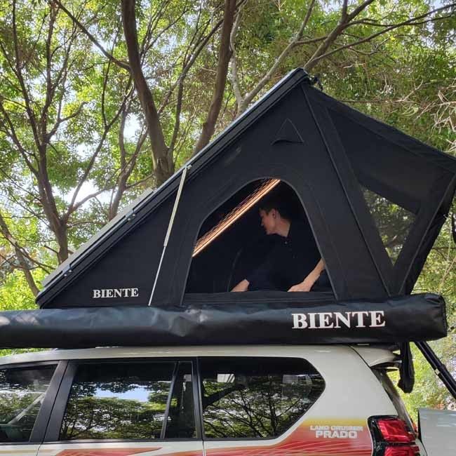 Outdoor Pop Up Car Rooftop Tent Hard Shell Car Tent 2.3m Telescopic Aluminum Ladder Included