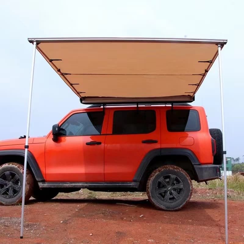 Oxford Khaki Retractable Car Side Awning Car Canopy With Sides